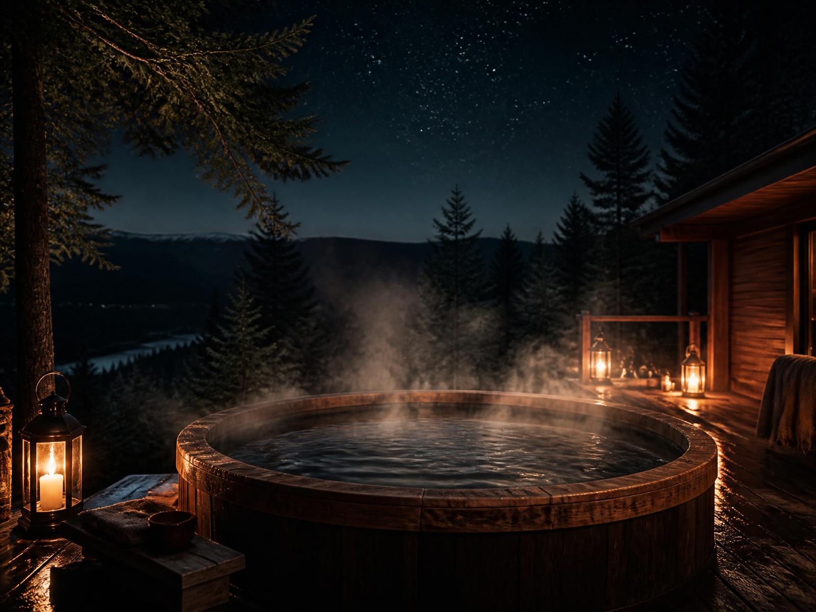 Privat utendørs jacuzzi under åpen himmel hos GodKog i Agder